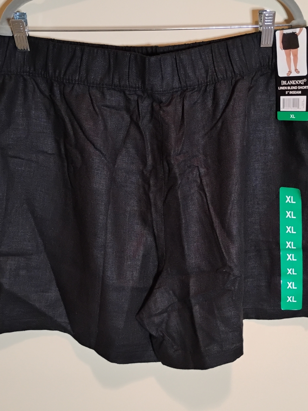 BLANKNYC Black Linen-Blend Pull-on Shorts 5" Inseam XL Drawstring Elastic Waist